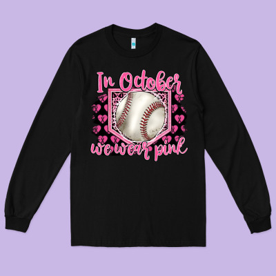 In October We Wear Pink Baseball Long Sleeve Tee Designed By Barkaloodesign