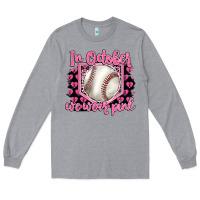 Heather Grey in october we wear pink baseball Long Sleeve Tee - BarkalooDesign