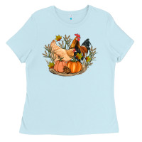 Baby Blue fall coop animals pumpkin Ladies Tee - Artiststas