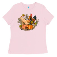 Bubblegum Pink fall coop animals pumpkin Ladies Tee - Artiststas