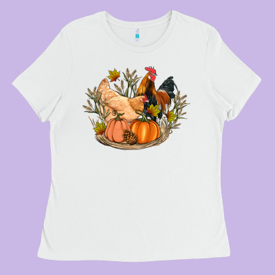Fall Coop Animals Pumpkin Ladies Tee Designed By Artiststas