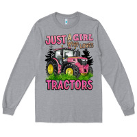 Heather Grey just a girl who loves tractors Long Sleeve Tee - BarkalooDesign