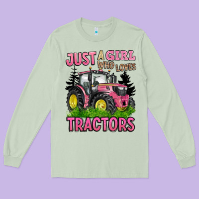 Just A Girl Who Loves Tractors Long Sleeve Tee Designed By Barkaloodesign
