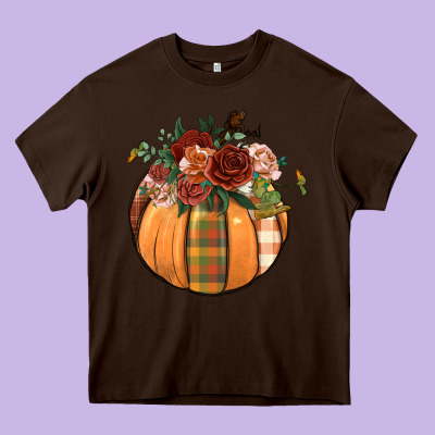 Floral Pumpkin Heavy Core Tee Designed By Bundleandbundleshop