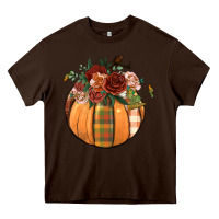 Chocolate Brown floral pumpkin Heavy Core Tee - BundleAndBundleShop