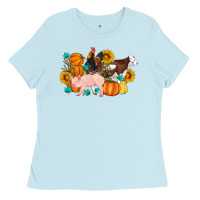 Baby Blue Farm Life Fall Pig Cow Rooster Ladies Tee - Artiststas