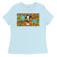 Baby Blue Fall cow Ladies Tee - Artiststas