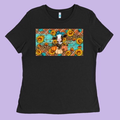 Fall Cow Ladies Tee Designed By Artiststas