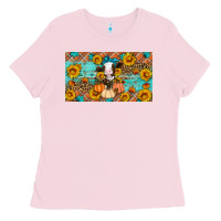 Bubblegum Pink Fall cow Ladies Tee - Artiststas