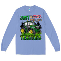 Colony Blue just a girl who loves tractors Long Sleeve Tee - BarkalooDesign