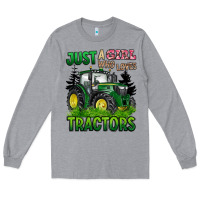 Heather Grey just a girl who loves tractors Long Sleeve Tee - BarkalooDesign