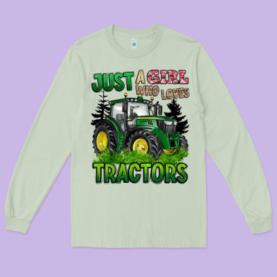Just A Girl Who Loves Tractors Long Sleeve Tee Designed By Barkaloodesign