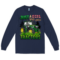 Navy just a girl who loves tractors Long Sleeve Tee - BarkalooDesign