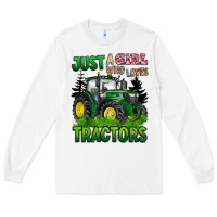 White just a girl who loves tractors Long Sleeve Tee - BarkalooDesign