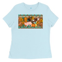 Baby Blue Fall farm animals cow pig rooster Ladies Tee - Artiststas
