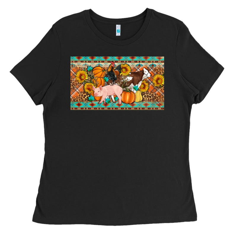 Fall Farm Animals Cow Pig Rooster Ladies Tee by Artiststas | Teevron