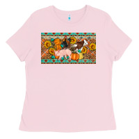 Bubblegum Pink Fall farm animals cow pig rooster Ladies Tee - Artiststas