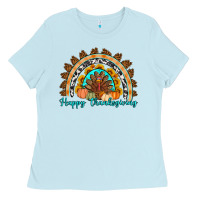 Baby Blue Happy thanksgiving rainbow Ladies Tee - Artiststas