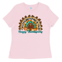 Bubblegum Pink Happy thanksgiving rainbow Ladies Tee - Artiststas