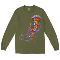 Army Green light purple jellyfish and floral Long Sleeve Tee - BarkalooDesign