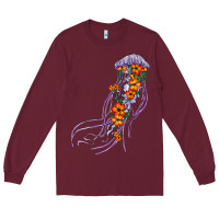 Burgundy light purple jellyfish and floral Long Sleeve Tee - BarkalooDesign
