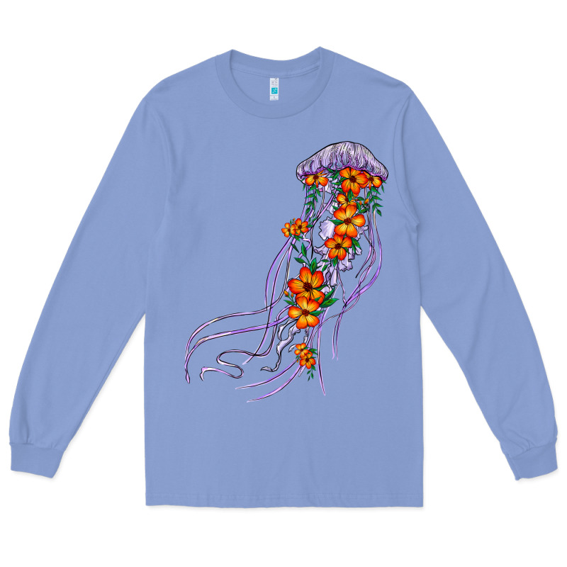 Light Purple Jellyfish And Floral Long Sleeve Tee by BarkalooDesign | Teevron