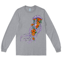 Heather Grey light purple jellyfish and floral Long Sleeve Tee - BarkalooDesign