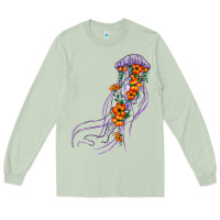 Matcha light purple jellyfish and floral Long Sleeve Tee - BarkalooDesign