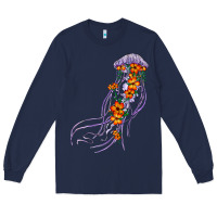 Navy light purple jellyfish and floral Long Sleeve Tee - BarkalooDesign