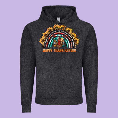 Happy Thanksgiving Rainbow Vintage Hoodie Designed By Barkaloodesign