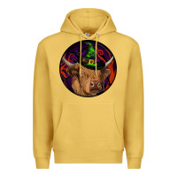 Antique Gold halloween highland cow round Premium Hoodie - RanaPortraitStore
