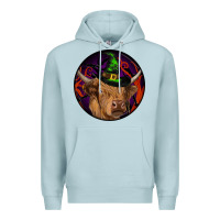Blue Mist halloween highland cow round Premium Hoodie - RanaPortraitStore