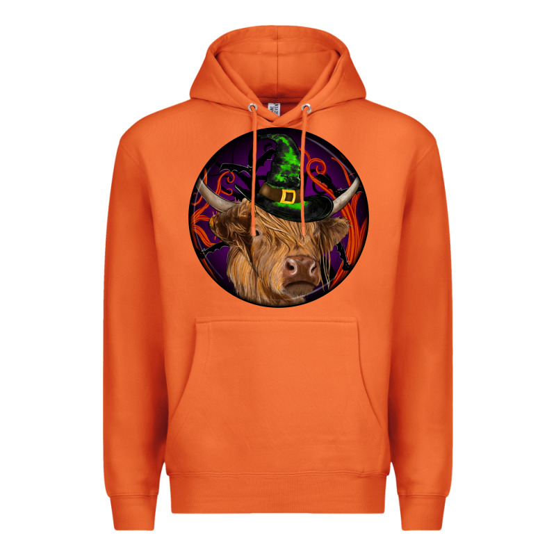 Halloween Highland Cow Round Premium Hoodie by RanaPortraitStore | Teevron