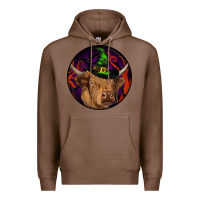 Chestnut halloween highland cow round Premium Hoodie - RanaPortraitStore