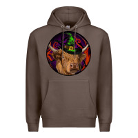 Coffee halloween highland cow round Premium Hoodie - RanaPortraitStore