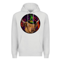 Dove Grey halloween highland cow round Premium Hoodie - RanaPortraitStore