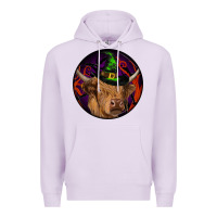 Lilac halloween highland cow round Premium Hoodie - RanaPortraitStore