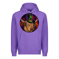 Purple halloween highland cow round Premium Hoodie - RanaPortraitStore