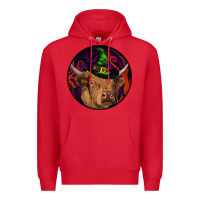 Red halloween highland cow round Premium Hoodie - RanaPortraitStore