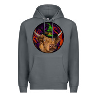 Rock halloween highland cow round Premium Hoodie - RanaPortraitStore