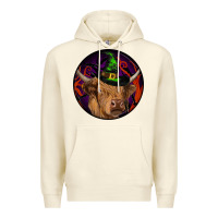 Sandshell halloween highland cow round Premium Hoodie - RanaPortraitStore