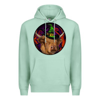 Seafoam halloween highland cow round Premium Hoodie - RanaPortraitStore