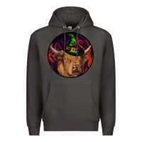 Smoke halloween highland cow round Premium Hoodie - RanaPortraitStore