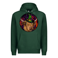Sports Green halloween highland cow round Premium Hoodie - RanaPortraitStore