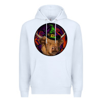 White halloween highland cow round Premium Hoodie - RanaPortraitStore