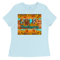 Baby Blue Happy Thanksgiving Ladies Tee - Artiststas