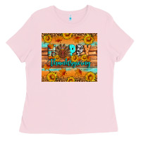 Bubblegum Pink Happy Thanksgiving Ladies Tee - Artiststas