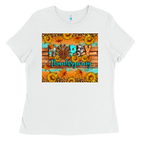 White Happy Thanksgiving Ladies Tee - Artiststas