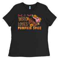 Black Just A Girl Who Loves Pumpkin Spice Cowgirl Ladies Tee - Artiststas