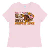 Bubblegum Pink Just A Girl Who Loves Pumpkin Spice Cowgirl Ladies Tee - Artiststas